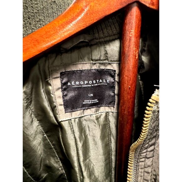 AEROPOSTALE Puffer Jacket Women Bomber Aero Quilted Down Filled Navy Green Large - Picture 5 of 8